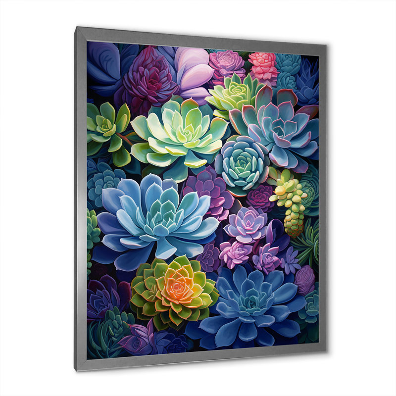 «Jelisha Blue Green Succulents Botanical Oasis», reproduction sur toile, Cadre photo gris, H 40 po x l 30 po x P 1,5 po