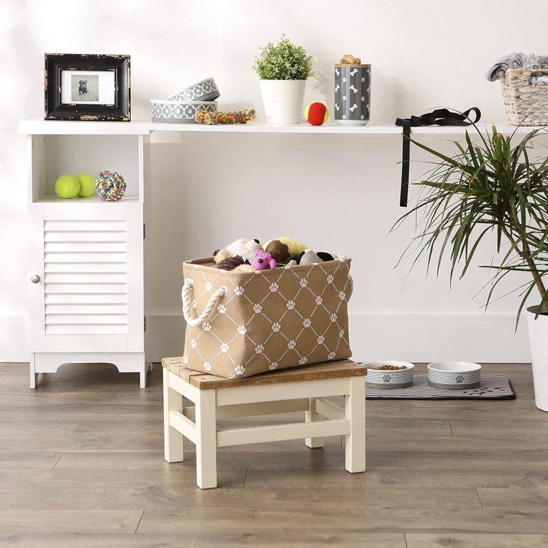 Pet Storage Collection Paw And Bone Print, Medium Rectangle, Taupe, 9" H x 8" W x 14" D