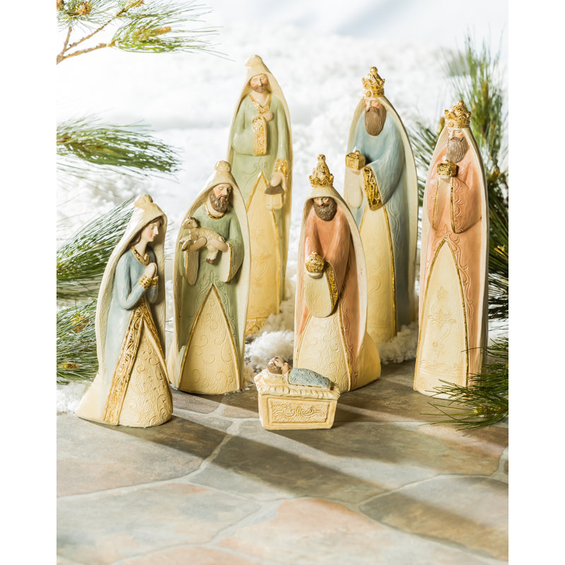 7 Piece Gilded Nativity Scene Set