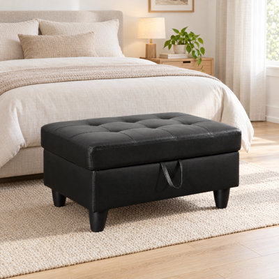 Repose-pieds avec rangement en faux cuir