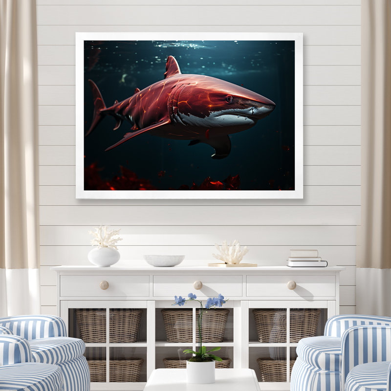 " Oceans Red Ghost Shark Photography ", 30" H x 40" W x 1.5" D, White Single Picture Framed