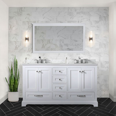 Dukes 60 in. W x 22 in. D Double Bath Vanity, Faucet Set, & 58 in. Mirror -  Lexora, LD342260DADSM58F