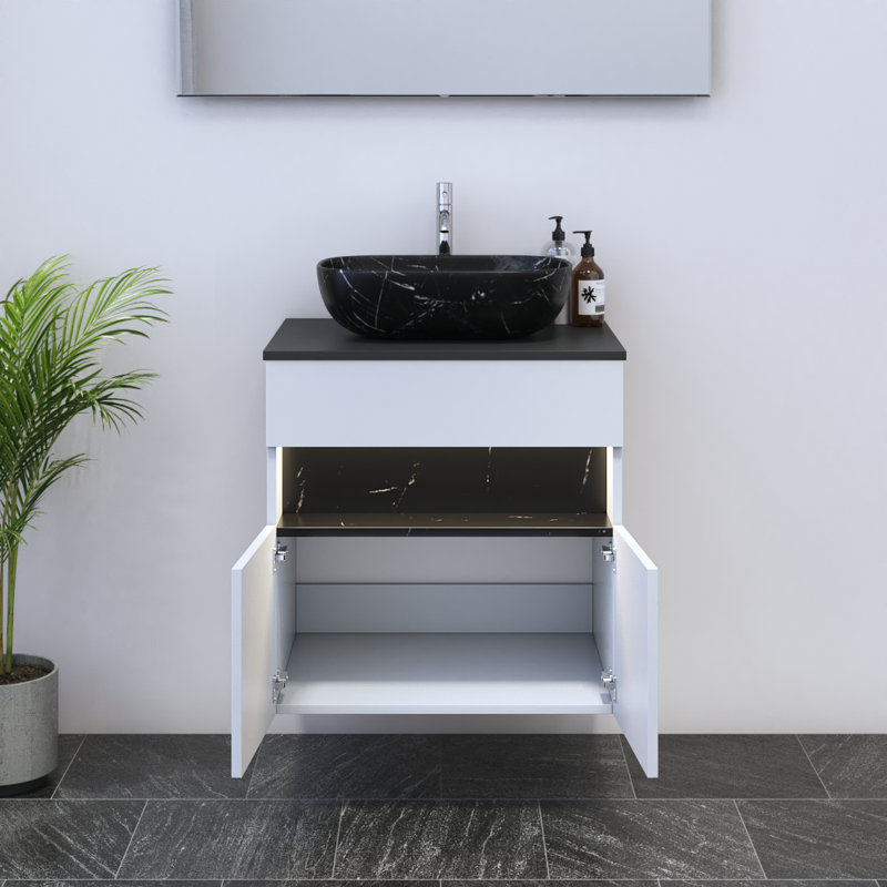 Lieke 23.6'' Single Bathroom Vanity with Top, Black, Black