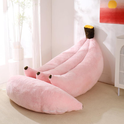 Banana Bean Bag Chair with Ottoman, Floor Sofa Bed with Footrest.L-Pink