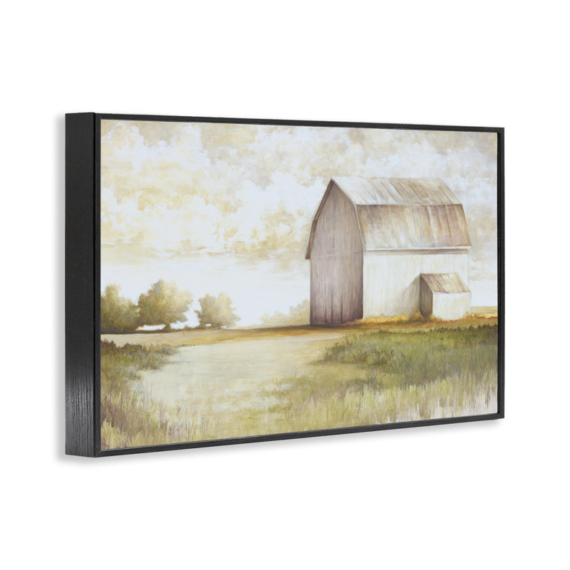 «Neutral Distant Barn», art de la giclée encadrée par une échelle blanche, Giclée encadrée noir minuit, H 12 po x l 18 po