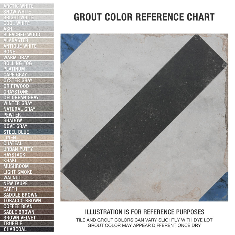 Renaissance Deco 8" x 8" Porcelain Wall & Floor Tile, Indigo/White