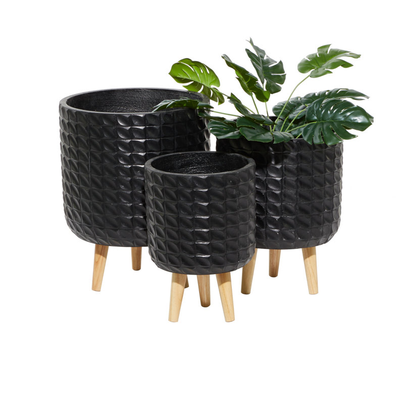Pot à fleurs contemporain en bois, Noir