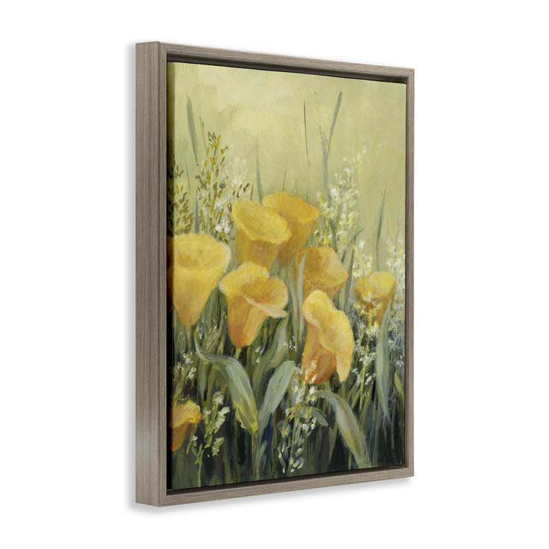 «Golden Horned Poppies», art mural encadré par Lanie Loreth, H 31 po x l 25 po, Cadre flottant noir de jais