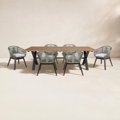 Eloisa Eucalyptus Solid Wood Patio Dining Set Rectangular Table with Cushions Included