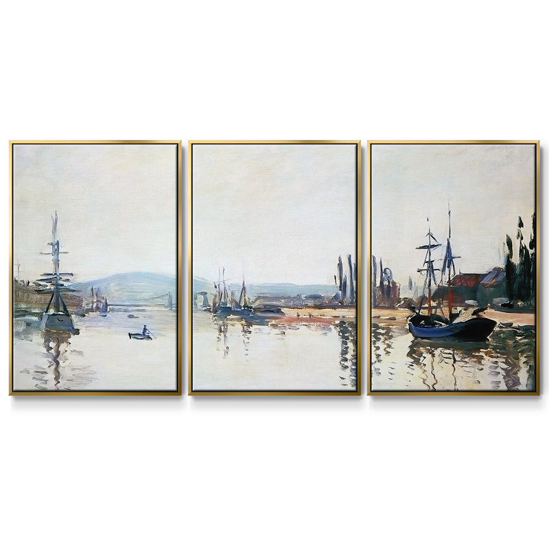 La seine sous Rouen, 1872 3 pièces, H 40 po x l 78 po x P 2 po, Or
