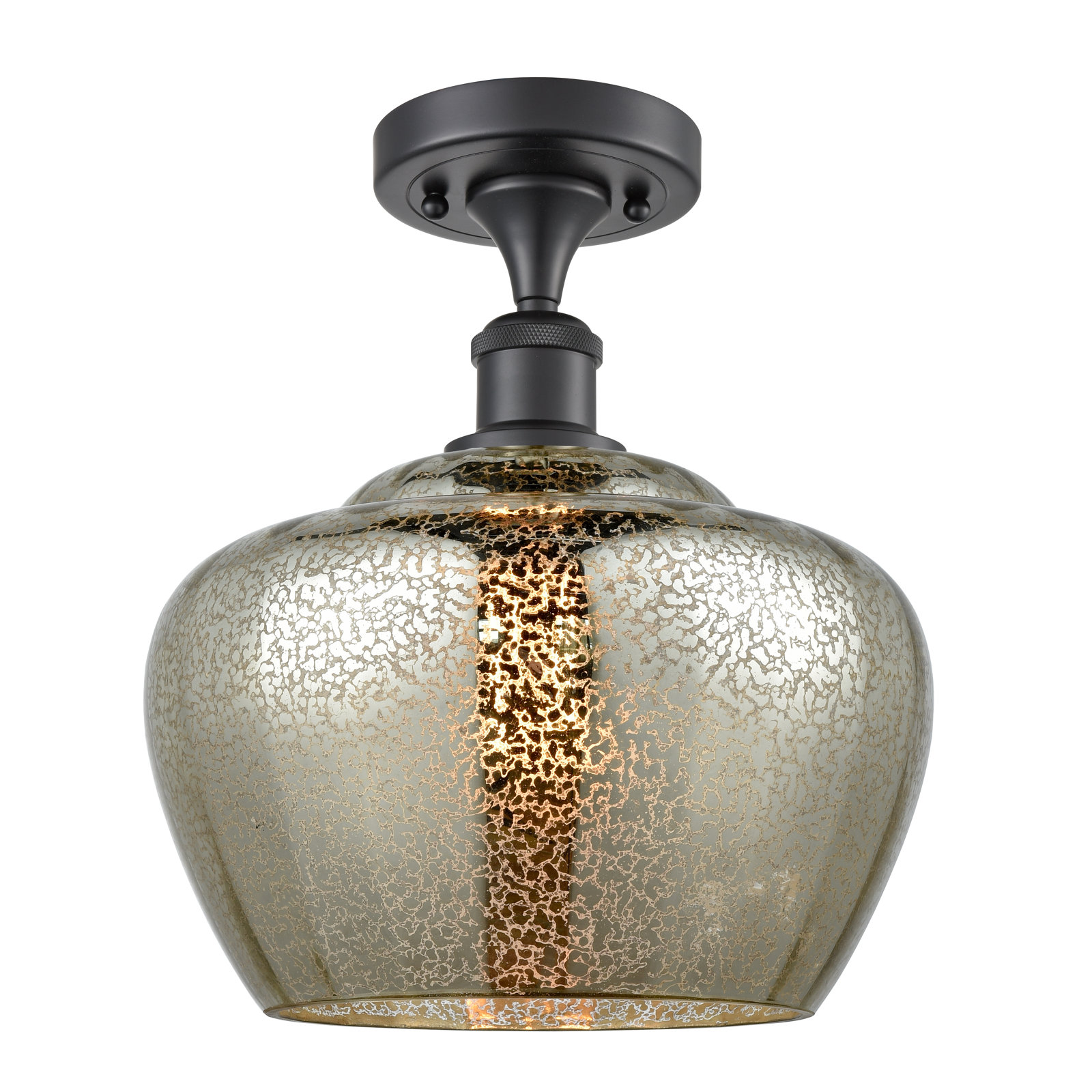 Renee Single Light Glass Semi Flush Mount, Mercury, Incandescent, Matte Black