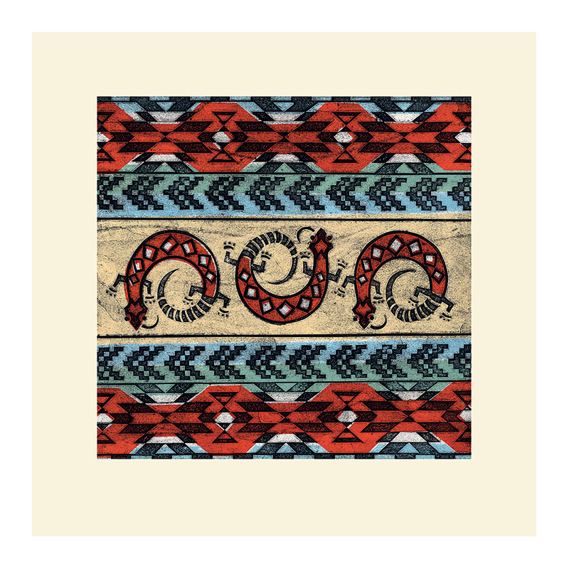 Tribal Lizards - Print on Canvas, Paper, 40cm W x 40cm H