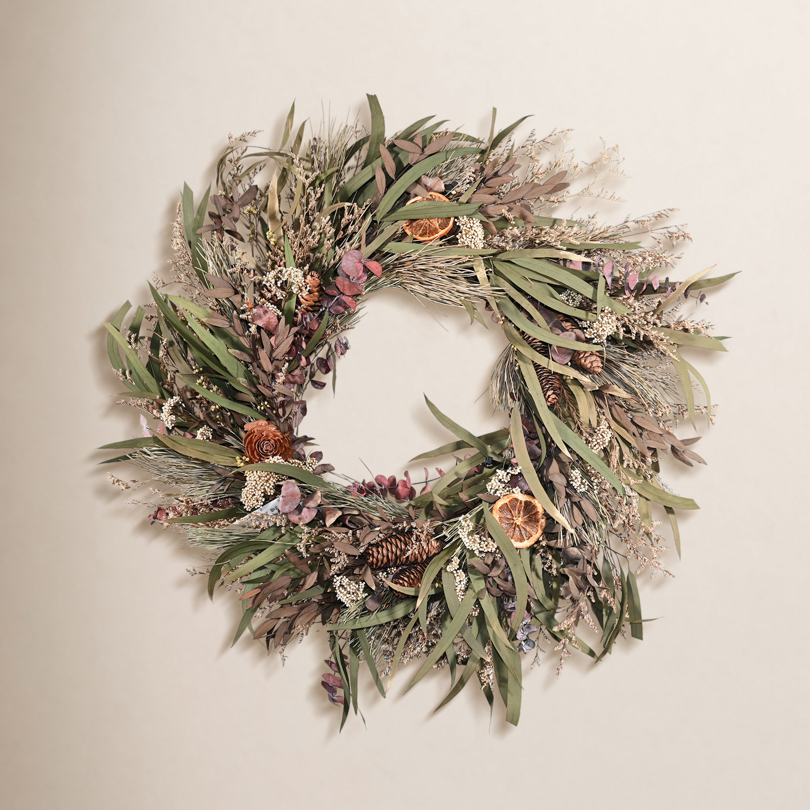 24" Artificial Farmhouse Blossom Cluster Grass Berry Pinecone Dried Citrus Fall Harvest Front Door Wreath