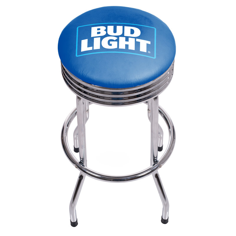 Bud Light Blue Chrome Ribbed Swivel Bar Stool