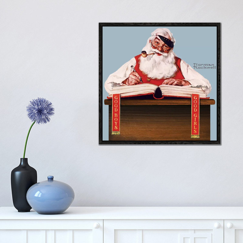 No Christmas Problem Now by Norman Rockwell - Painting on Canvas, 45.72 cm H x 45.72 cm W, Black Framed