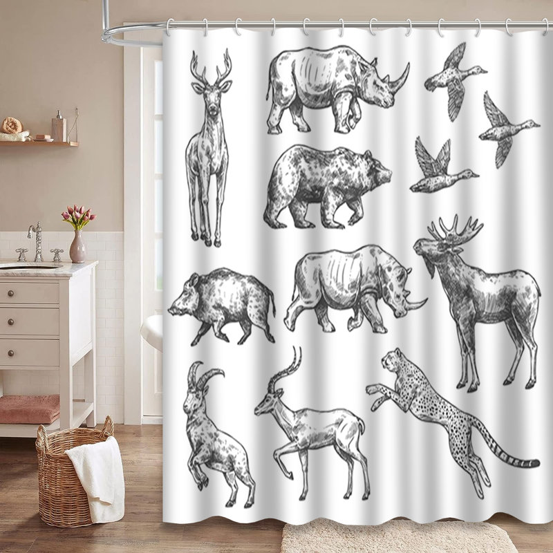Rideau de douche avec crochets Animal, L 72 po x l 72 po