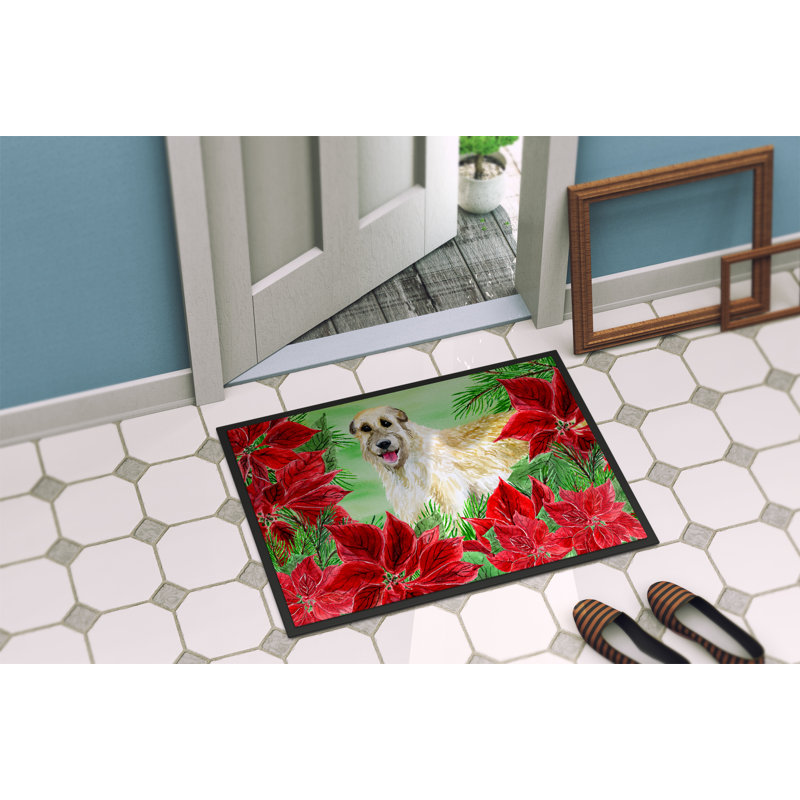 Tapis de porte d’extérieur anti-dérapant irish lévrier poinsettas, Rectangle 1 pi 6 po x 2 pi 3 po