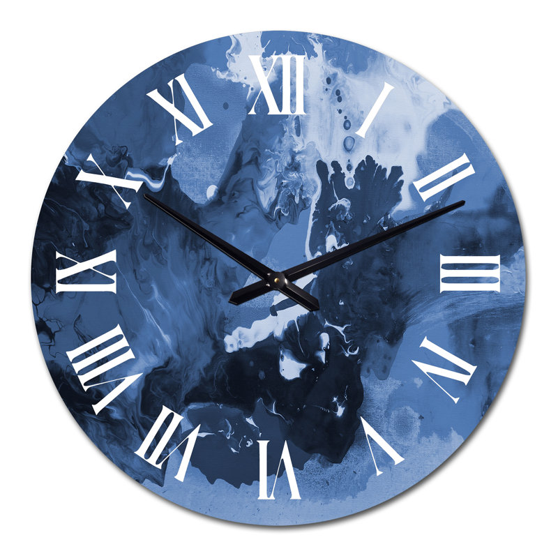 Liquid Art In Shades Of Dark Blue I - Modern Wall Clock, Medium
