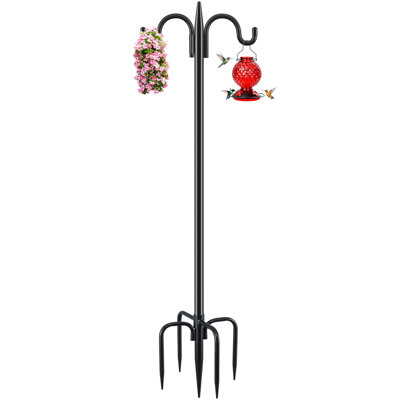 Bird Feeder Pole For Outdoors Heavy Duty, 92 Inch Double Shepherds Hook With 5-Prong Stable Base, 3/4 Inch Thick Hummingbird Feeder Stand, 1 Pack