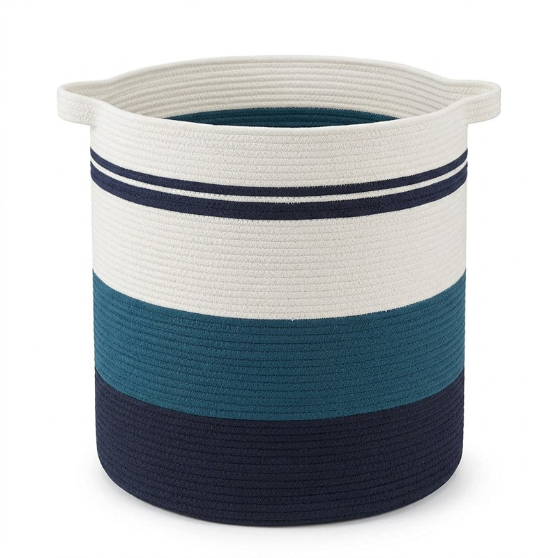 Panier à linge tissé 80L avec poignées, panier de rangement décoratif pour jouets, couvertures, vêtements, Bleu dégradé