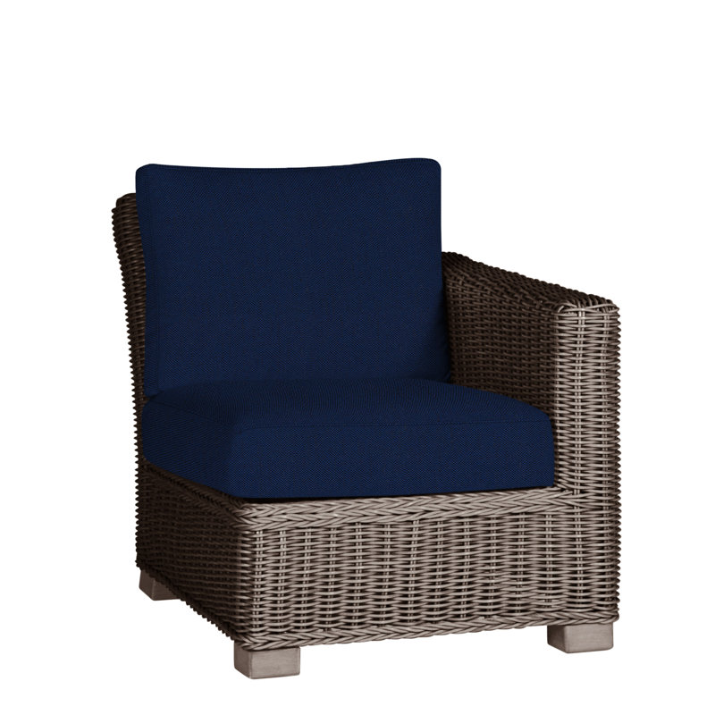Rustic Patio Lounge Chair with Cushions, Welt, Oyster, Indigo Velvet