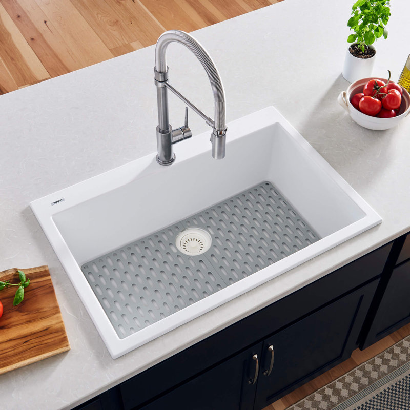 Ruvati 33 x 22 inch epiGranite Drop-in Topmount Granite Composite Quartz Single Bowl Kitchen Sink - Arctic White Matte -, 1