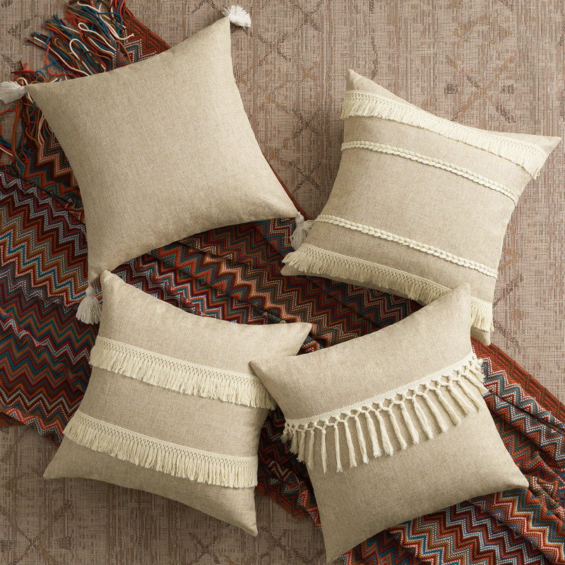 Topfinel Neutral Decorative Throw Pillow Covers,Burlap Linen Cushion Cover Set of 4, 18"H x 18"W