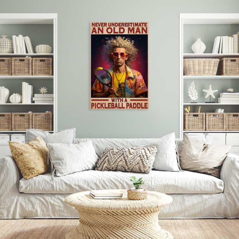 «An Old Man With A Pickleball Paddle 2 - 1 pièce», reproduction d'art graphique sur toile tendue | 0432