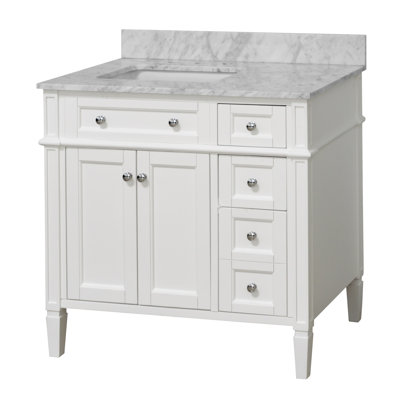 Ensemble de meuble-lavabo simple 36 po avec armoire blanche et comptoir en marbre de Carrare Lakeland