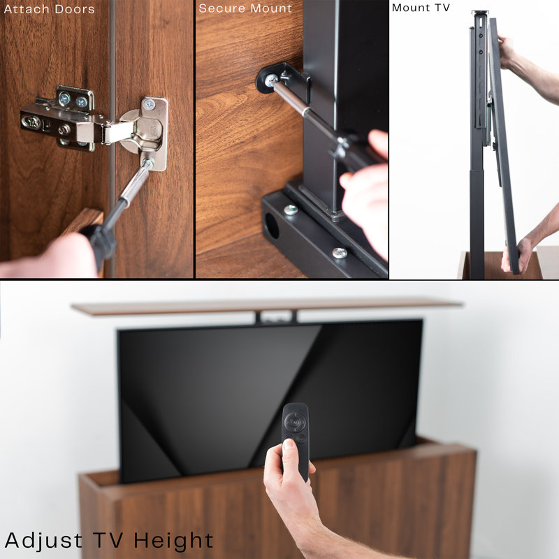 VIVO Walnut Cabinet with Motorized TV Stand, Fits 32" to 55" Screens
