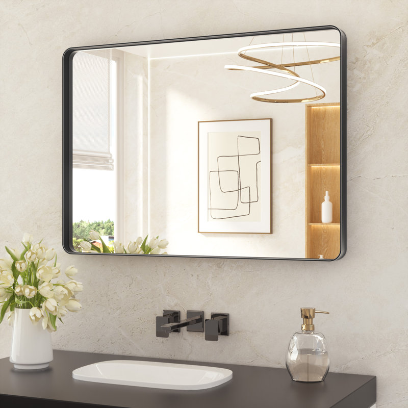 Leaderville Aluminum Framed Shatterproof Rust-Resistant Bathroom Mirror, Matte Black, 30" x 40", Rectangle