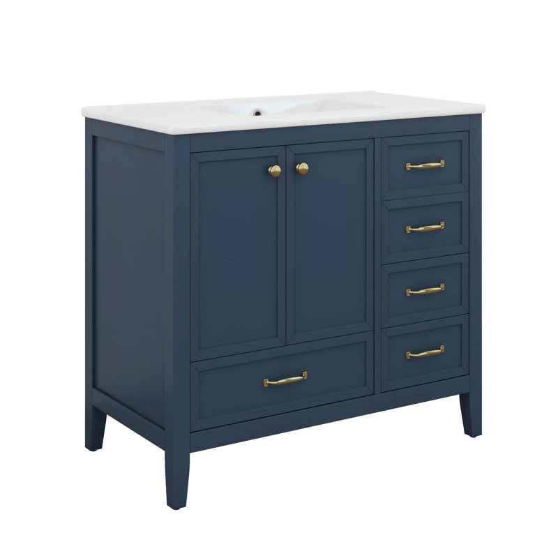 Ensemble de meuble-lavabo autoportant 36 po avec 4 tiroirs de tailles différentes et porte à fermeture en douceur 36 po