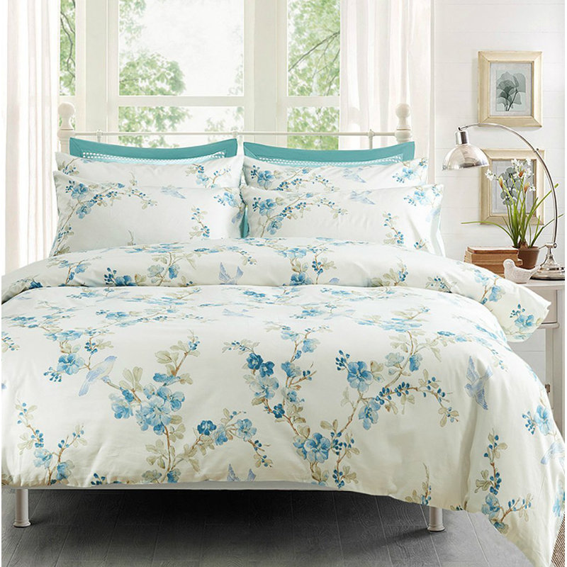 Chinoiserie Sateen Floral Duvet Cover, Twin