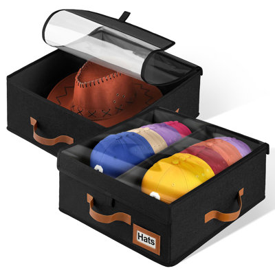 2-In-1 Stackable Hat Storage For Baseball Caps With Clear Lid, Holds 28-32 Caps - Adjustable Space Hat Organizer For Baseball & Cowboy Hats, Closet Box For Men & Women (Black)