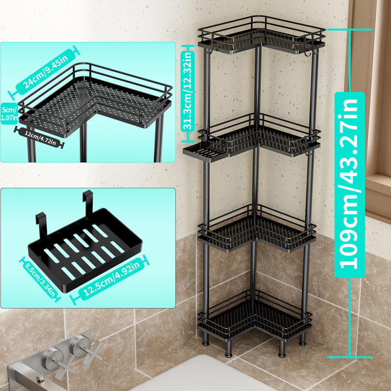 Corner Shower Caddy 4-Tier Organizer With Hooks - Rustproof Stainless Steel For Bathroom