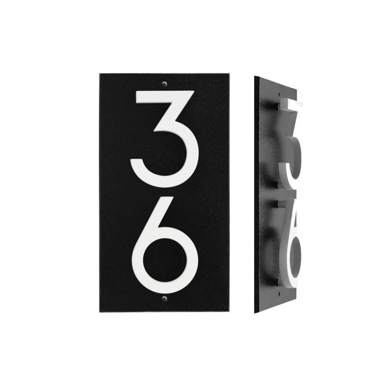 Floating Stand-Off 2-Number Vertical Sign, Black /W/ White Modern Font Numbers, Yes