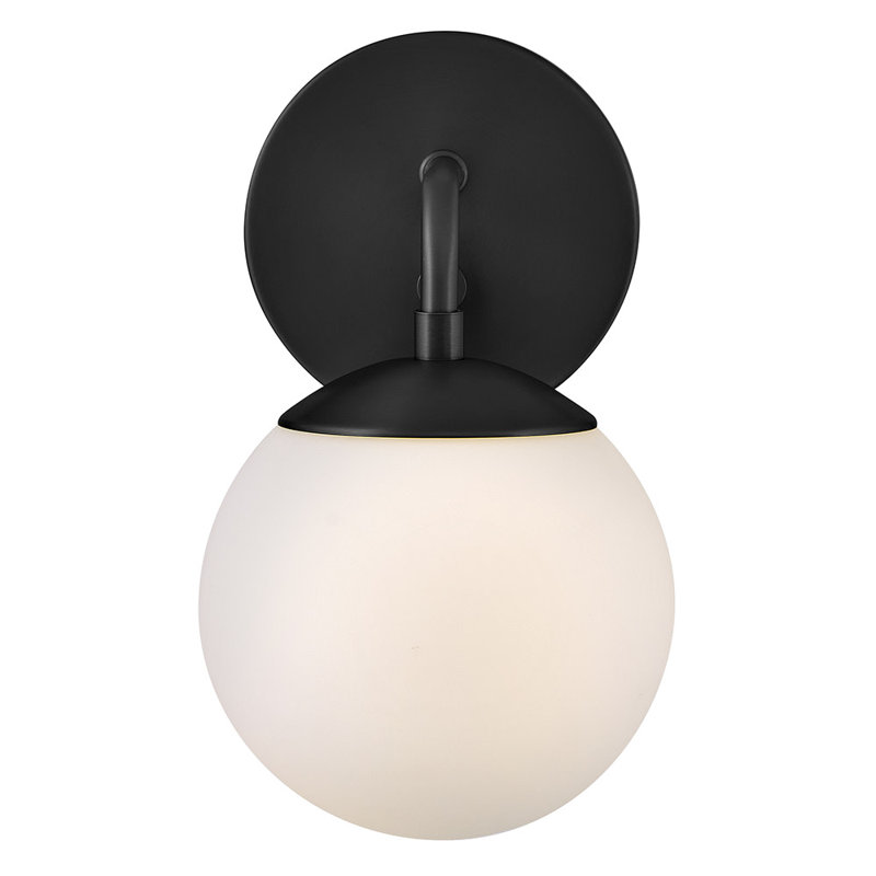 Single Light Globe Wall Sconce With Etched Opal Glass, Black