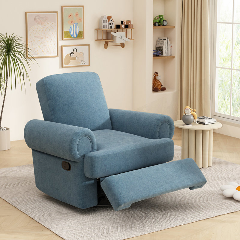 Manual Recliner Sofa Swivel Recliner Rocker Chair, Sky Blue