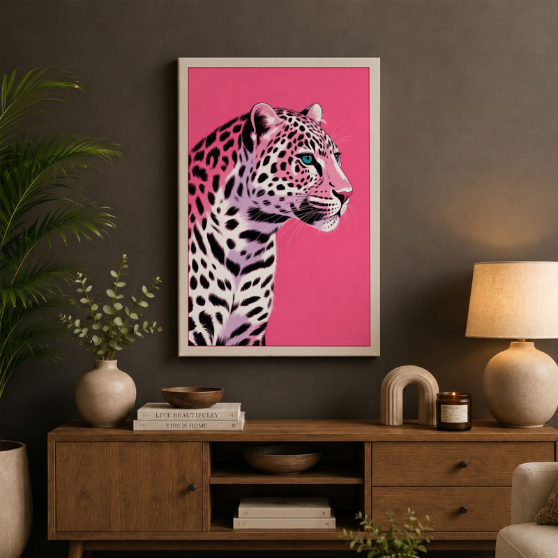 Alert Leopard Modern - Wrapped Canvas, 30x20 - 76.2 x 50.8 cm, Taupe Border