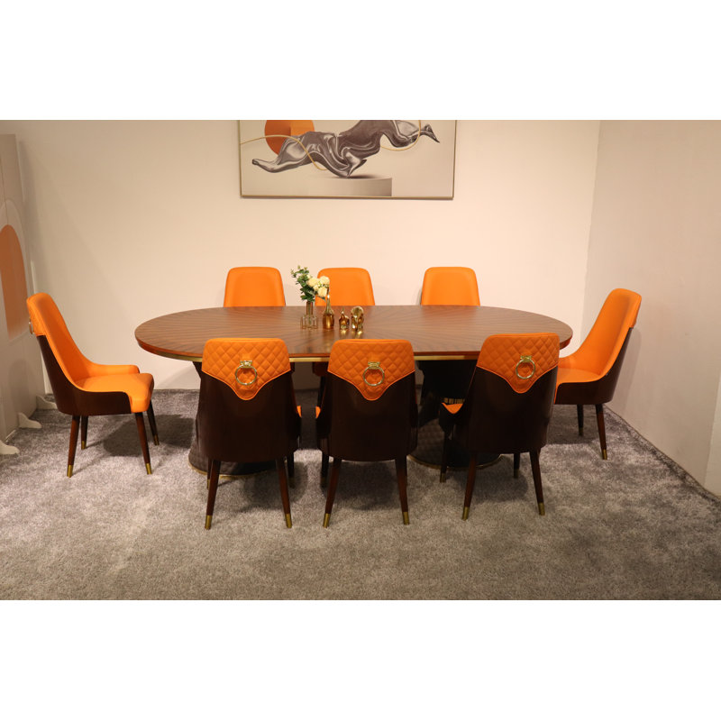9 Pieces Vogue Lux Rectangular Dining Set, Orange