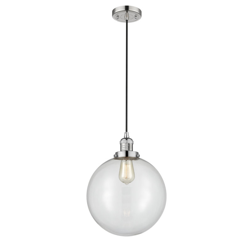 Luminaire sphère suspendu 1 lumières simple Lorene, DEL, Transparent, Laiton antique