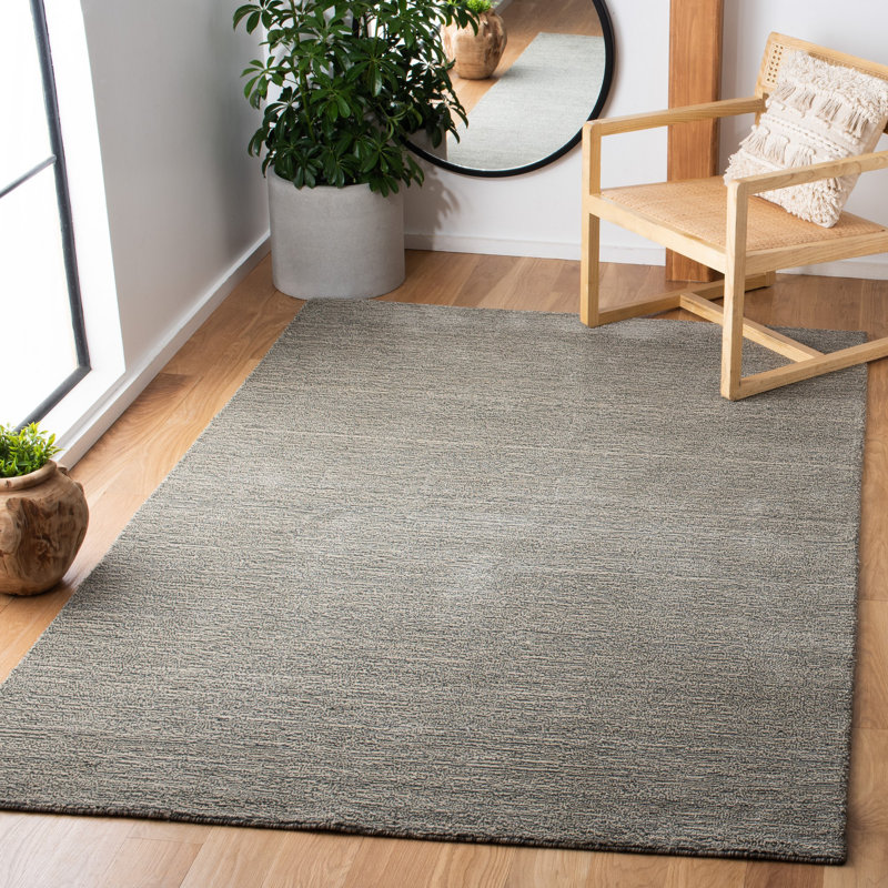 Tapis en laine et coton de couleur unie grise tissé à la main Southbury, Rectangle 5 pi x 8 pi