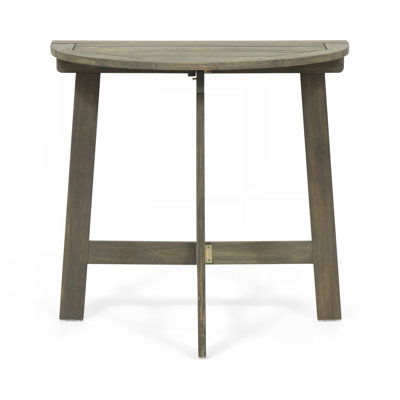 Outdoor Half-Round Folding Acacia Wood Bistro Table, Grey Finish