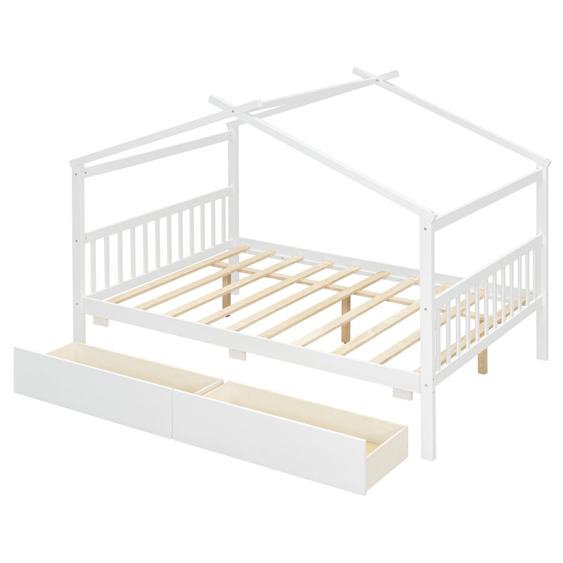 Lit en bois avec tiroirs, Double, Blanc
