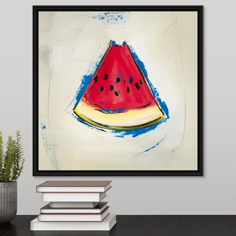 « picnic party v », peinture sur toile, H 17,7 po x l 17,7 po x p 1,75 po, Cadre flottant noir