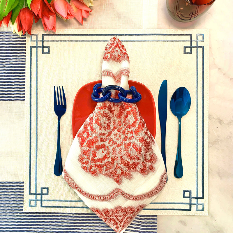Link Square Placemats, Blue/Antique White