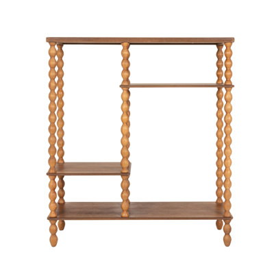 4-Tier Asymmetrical Wood Spindle-Leg Display Shelf Unit