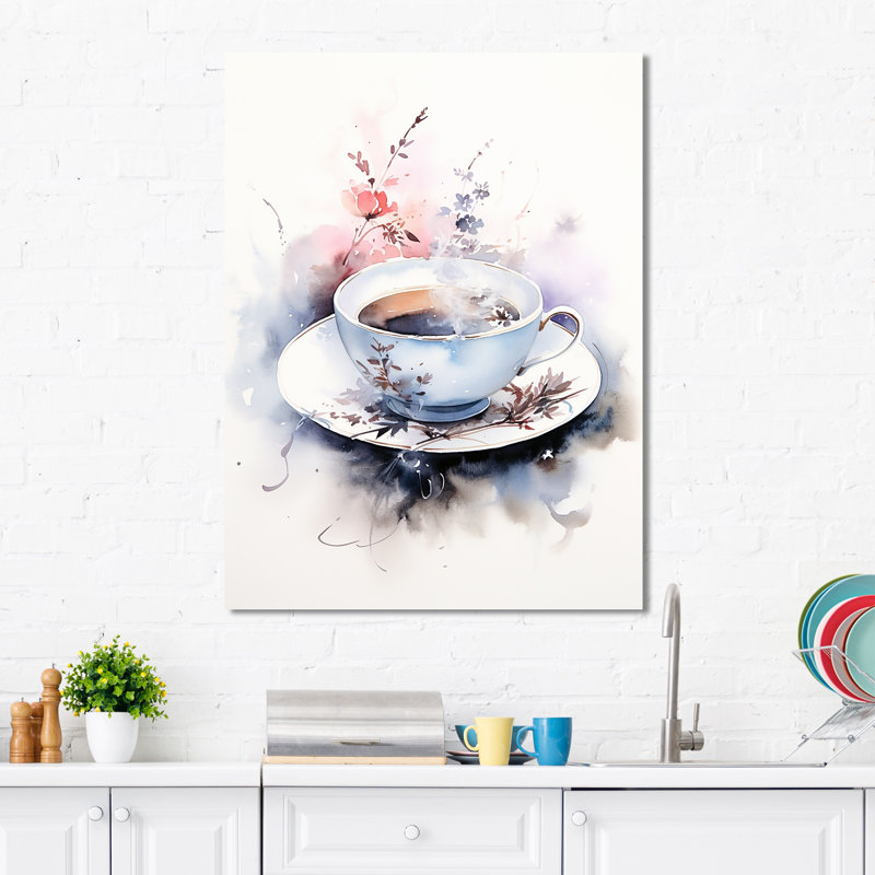 Aquarelle, thé chinois, élégance - art mural café et thé, H 40 po x l 30 po x P 1,5 po