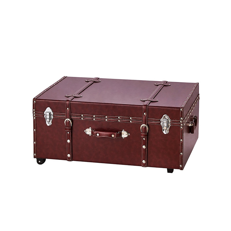 Texture Brand Designer Trunk with Wheels - Faux Leather, Burgundy Brown
