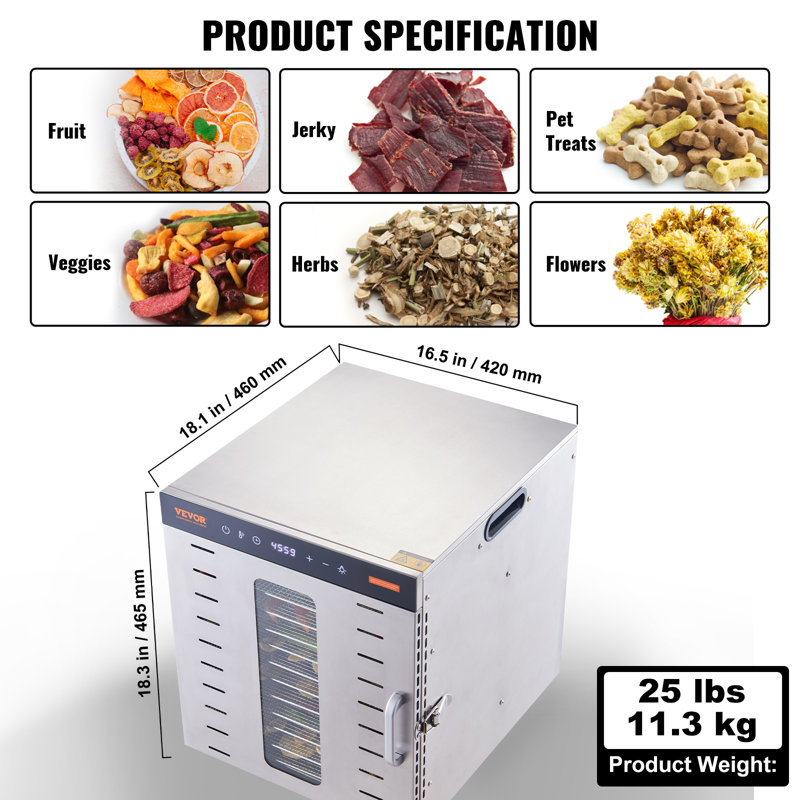 VEVOR 10 Trays 1000W Food Dehydrator